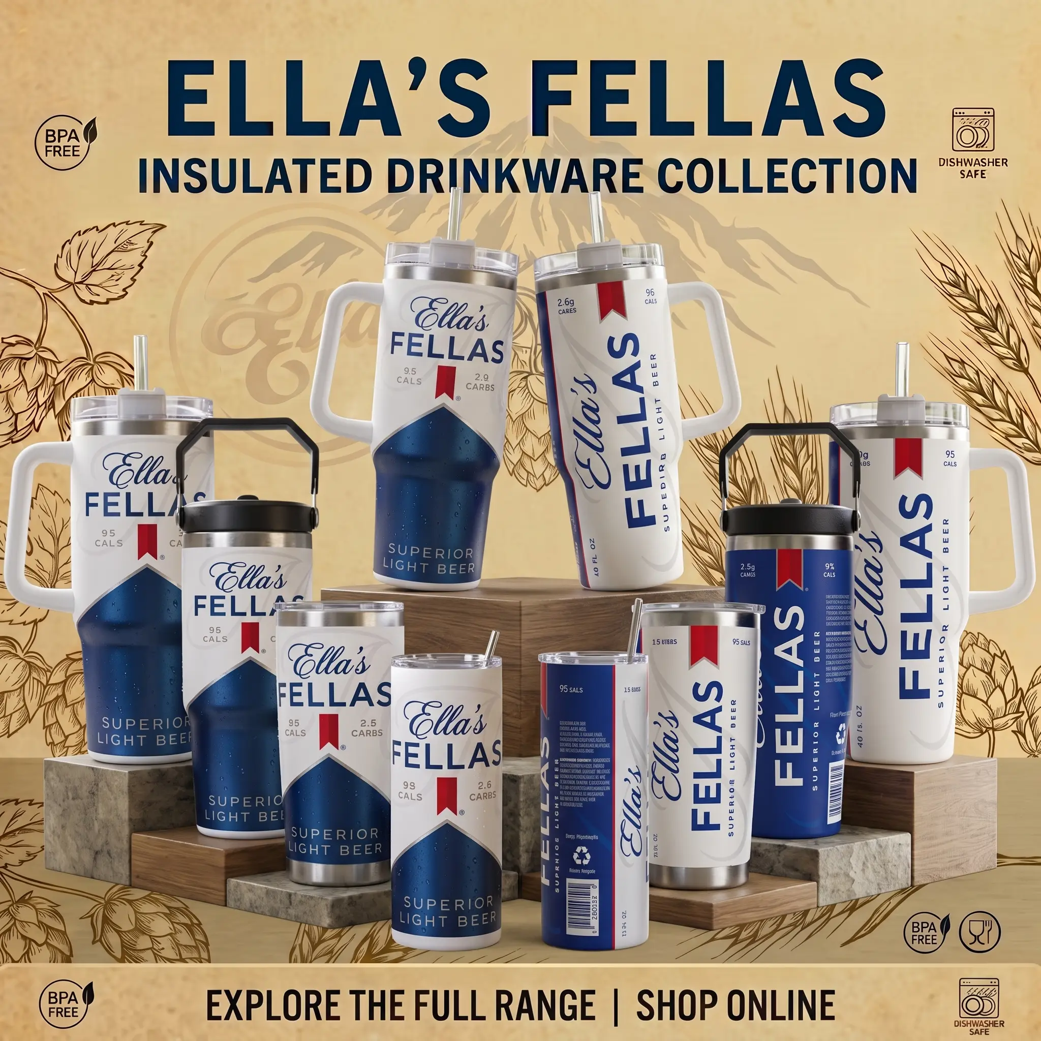 Ella’s Fellas Beer Club Tumbler, Custom Brewery Style Travel Mug, 20oz 30oz 40oz Insulated Tumbler, Beer Lover Gift, Stainless Steel Drinkware
