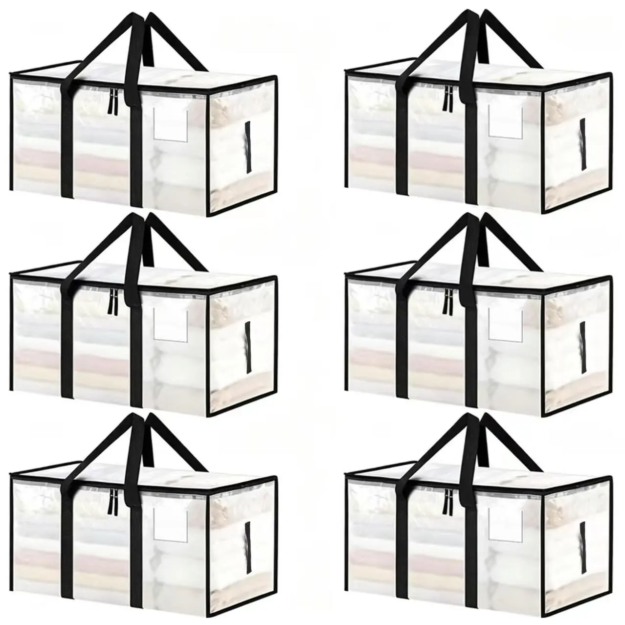 Large Clear Collapsible Storage Bin - Heavy-Duty Thick Transparent Plastic Organizer with Zipper Closure, Reinforced Side Handles; Foldable Container for Clothes, Bedding, Ideal for Closet Organization, Dorm Rooms Boxes