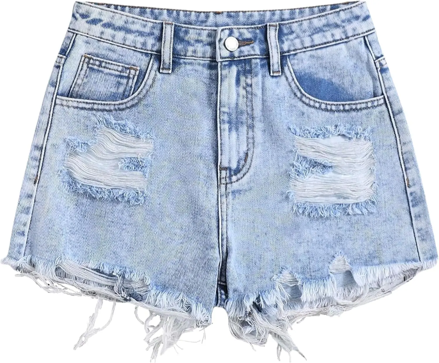 Girls' ripped denim shorts, high-waisted straight-leg Y2K, distressed denim shorts for girls aged 13-16