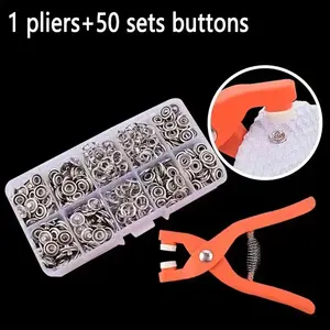 A master press clamp + 50 sets of quick-release button kits, handmade crafts and sewing accessories, for easy installation of buttons on clothing, hats, and bags.