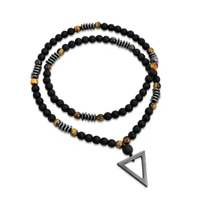 A Stylish Vintage Jewelry Tiger'S Eye Triangle Pendant Necklace for Men And Women Gift Daily Wear  Dainty Stylish  Chain Boho
