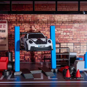 1:64 Scale Diorama Garage Accessory Set, Diecast Car Display Furniture, Workshop Equipment Features 2-Post Lift, Workbench, V8 Engine, For Collectible Models Age 14+