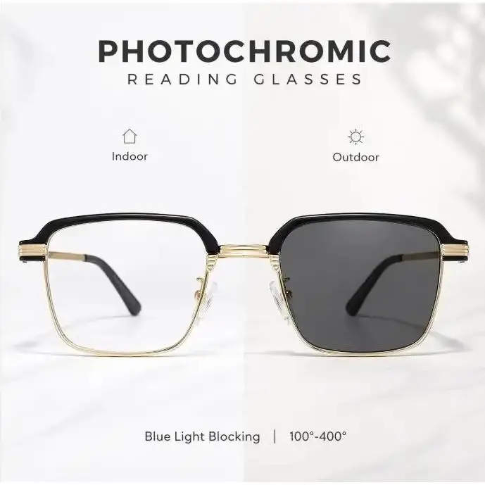 Photochromic Reading Glasses for Men Women, Light Adaptive Blue Light Blocking Readers with UV Protection, HD Clear Lens Eyewear for Work, Travel & Outdoor Use