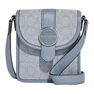 COACH Signature Jacquard and Pebbled Leather Crossbody Bag for Women in Silver and Denim Blue