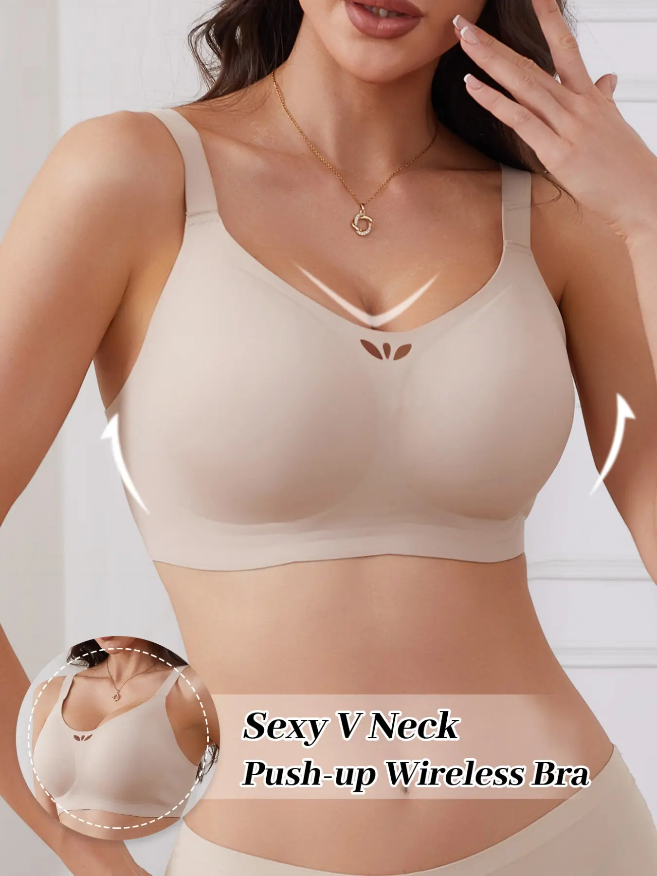 🔥 1 Pack Women's Ice Silk Seamless Jelly Bra, Summer Thin & Breathable, Wireless V-Neck Push Up Anti-Sagging, Adjustable Straps Back Design, Full Bust Friendly for Work, Home & Light Sports