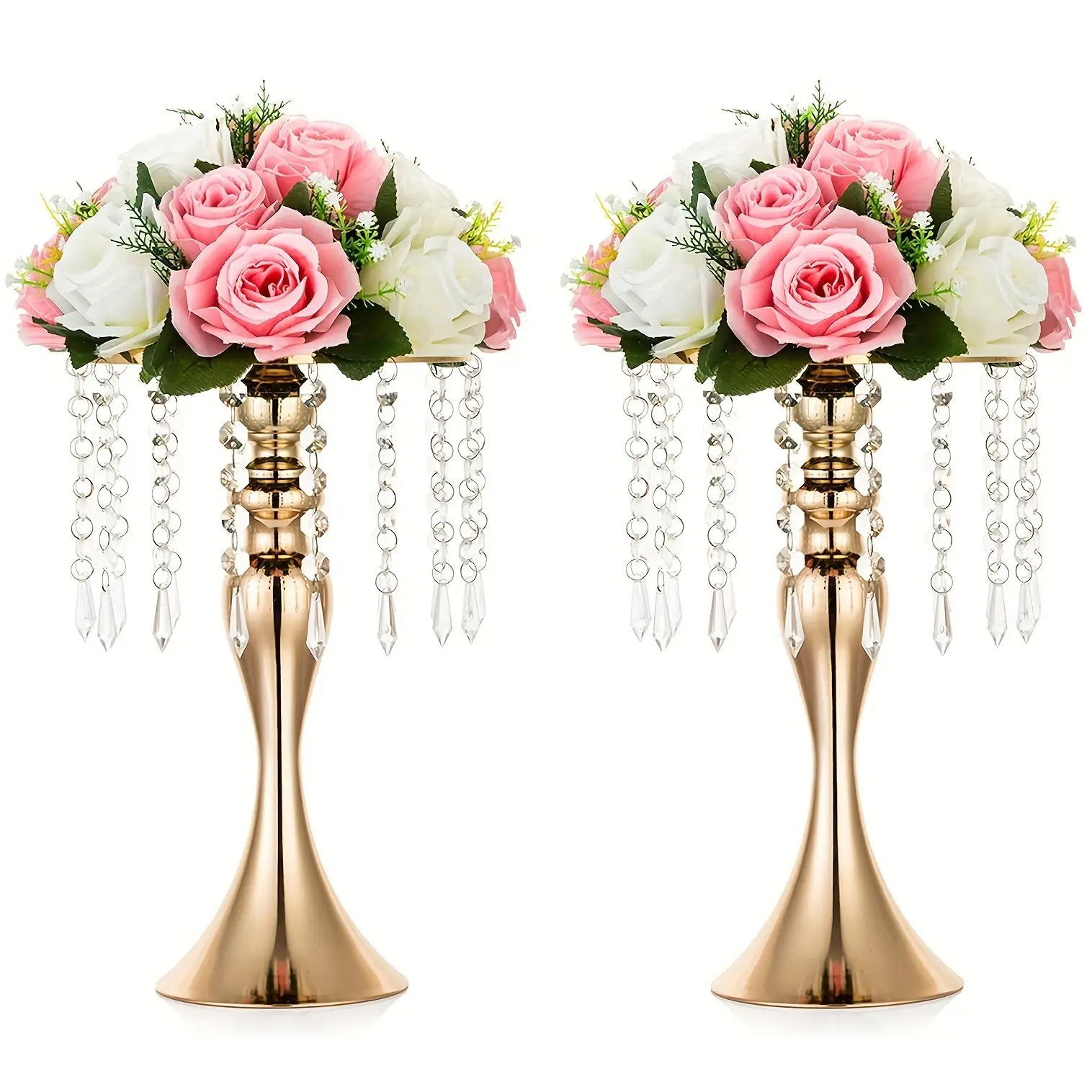 New 2/10 Pcs Vases for Wedding Centerpieces 13/21.3" Tall Acrylic Crystal Flower Arrangement Stands Metal Center Pieces for Wedding Christmas Event Home Décor Decor Boho
