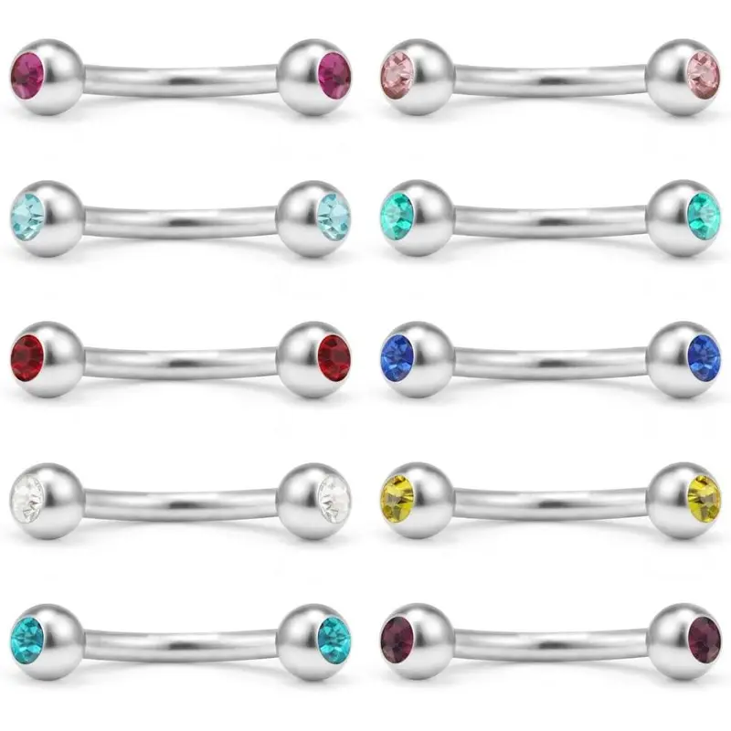 10PCS Mix Color Double Jeweled Diamond Curved Barbell Eyebrow Tragus Lip Ring 16g 8mm