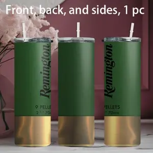 1pc 20oz stainless steel water bottle, Insulated Travel Drinkware Tumbler, Vacuum Insulated Tumbler, printed with Remington ammunition packaging design, straw cup, suitable for fitness, travel, and a gift for family and friends