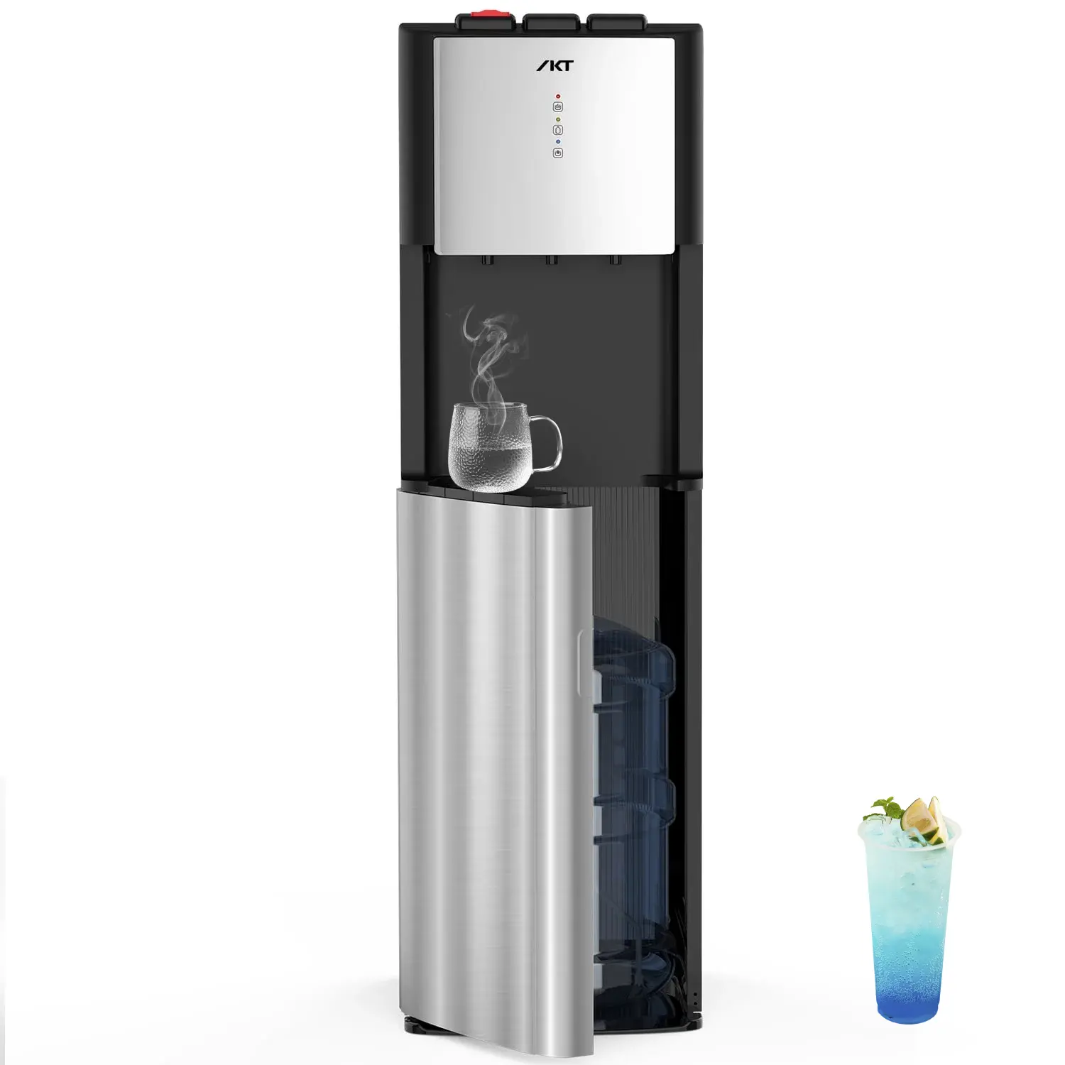 IKT Self-Cleaning Water Cooler Dispenser Bottom Load for 3-5 Gallon Bottle with Child Safety Lock LED Display Stainless Steel