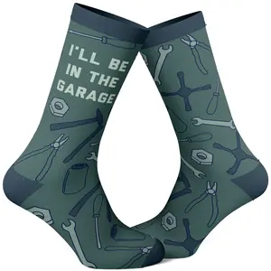 Men's I'll Be In The Garage Socks Funny Sarcastic Repair Tool Project Footwear Funny Graphic Socks Comfortable Fitted Spandex Cotton