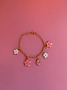 Flower Initial Chain Charm Bracelet