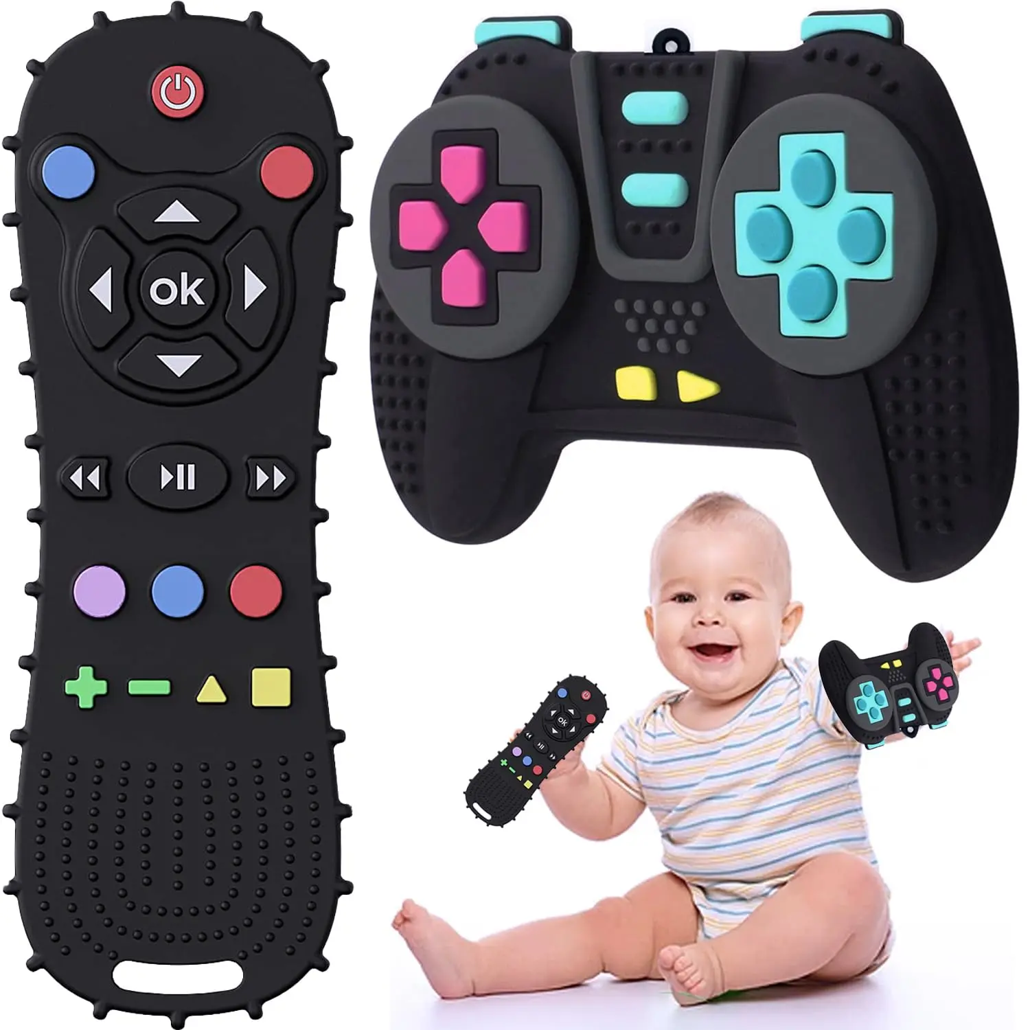 Baby Silicone Teething Toys - Sensory Hand Teethers, Remote Control & Game Controller Shapes, for Toddlers & Infants, Christmas Gift Option, Hand Teether, Sensory Teether
