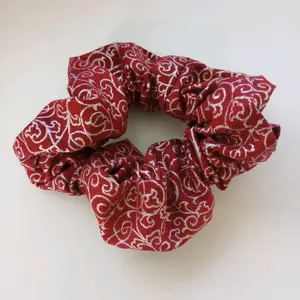 Floral Silver and Maroon Christmas Cotton Scrunchie casual hair accessory