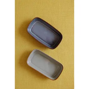 Ceramic Glazed Serving Dish - Modern Rectangular Design for Butter Bread & Mini Appetizers - Dishwasher Safe - 6" x 1.5" x 1.4"