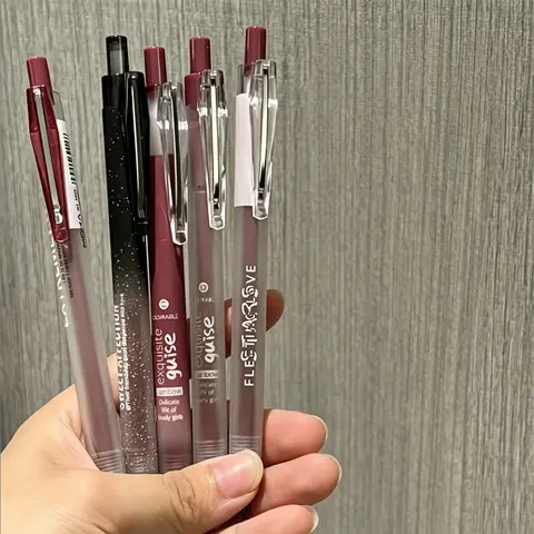 5pcs/set Retro Bordeaux Red 0.5mm - High-Value Writing Instruments, Writing Tools, Unique Pens for School, Kawaii Stationery, Aesthetic Pens, Colorful Decor - Perfect Back to School Supplies, Weird Gifts, and Cool Accessories, Ballpoint Pen Set