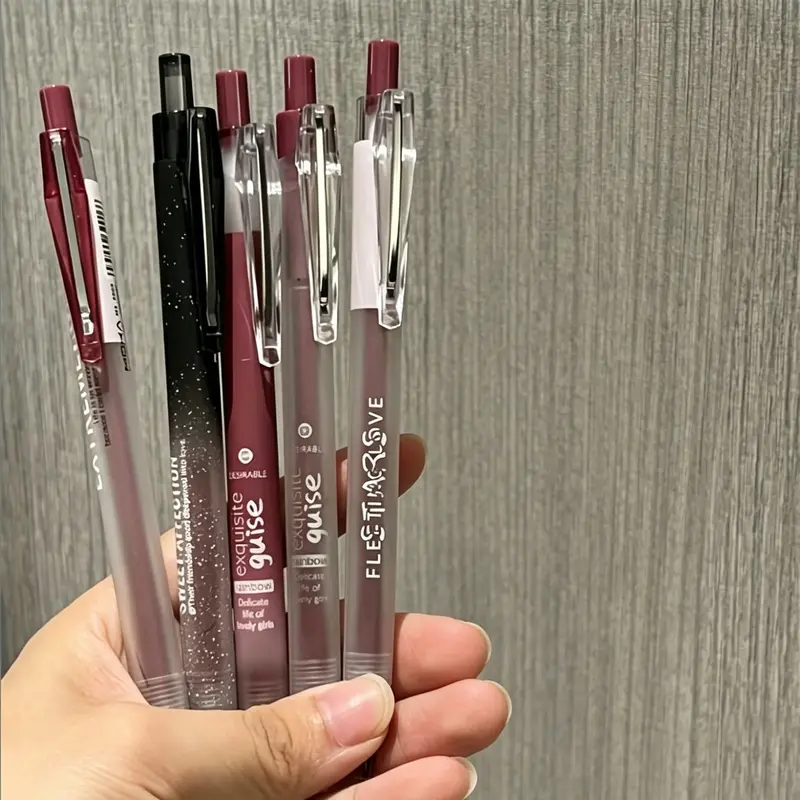 5pcs/set Retro Bordeaux Red 0.5mm - High-Value Writing Instruments, Writing Tools, Unique Pens for School, Kawaii Stationery, Aesthetic Pens, Colorful Decor - Perfect Back to School Supplies, Weird Gifts, and Cool Accessories, Ballpoint Pen Set