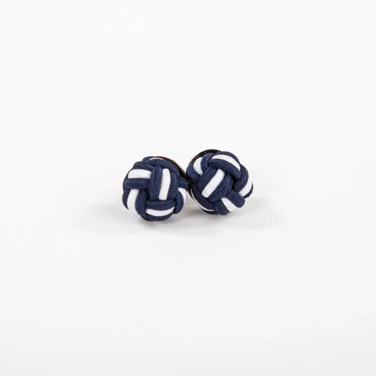 Nylon Monkey Fist Earrings - Navy + White