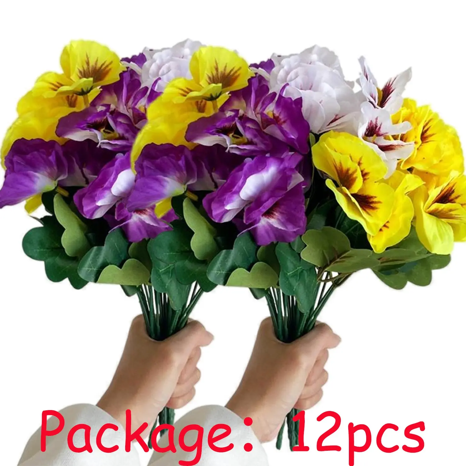 Artificial Pansy Flowers for Outdoor, Artificial Flowers for Outside, 12 Bundles Faux Silk Pansies Flowers Wildflowers for Spring Summer Planter Front Door Porch Yard Patio Window Box Home Decor, Artificial Flower Decorations, Artificial Flower (Purple)
