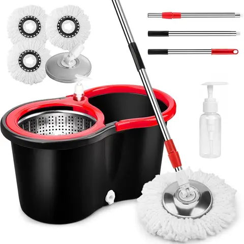 Multicolor 360° Spin Mop and Bucket Set with Long Adjustable Stainless Steel Handle, 3 Microfiber Mop Pads, Non-Slip Design, Auto-Rotating Function for Household Items, Apartment Stuff, Deep Cleaning House Supplies, Clean Floors Solution