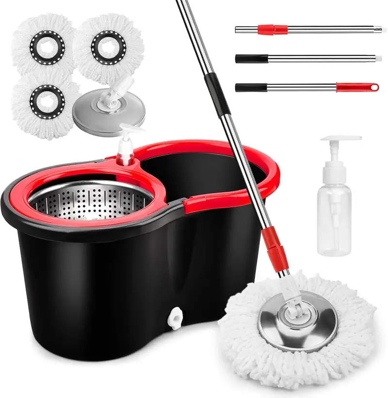 Viral Multicolor 360° Spin Mop and Bucket Set with 3 Microfiber Cleaning Mop Refills, Stainless Steel Adjustable Extended Handle, Non-Slip Design