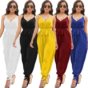 SMR11141 Cross-border AliExpress Amazon New European and American Sexy Fashion V-neck Strap Women's Jumpsuit