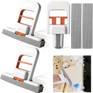 [78% off only today] Factory Direct Mini Foldable Destop Mop - Portable Self-Squeeze Wet & Dry Sponge Cleaning Tool, Hands-Free Washing, Mini Mop for Kitchen, bathroom, glass (orange)