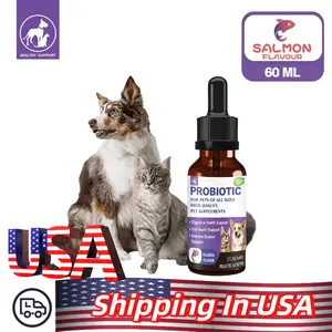 Nutridog Pet Probiotic Drops Salmon Flavor 60ml for Cats & Dogs Supports Intestinal Health & Digestion with Lactobacillus Acidophilus & Bromelain