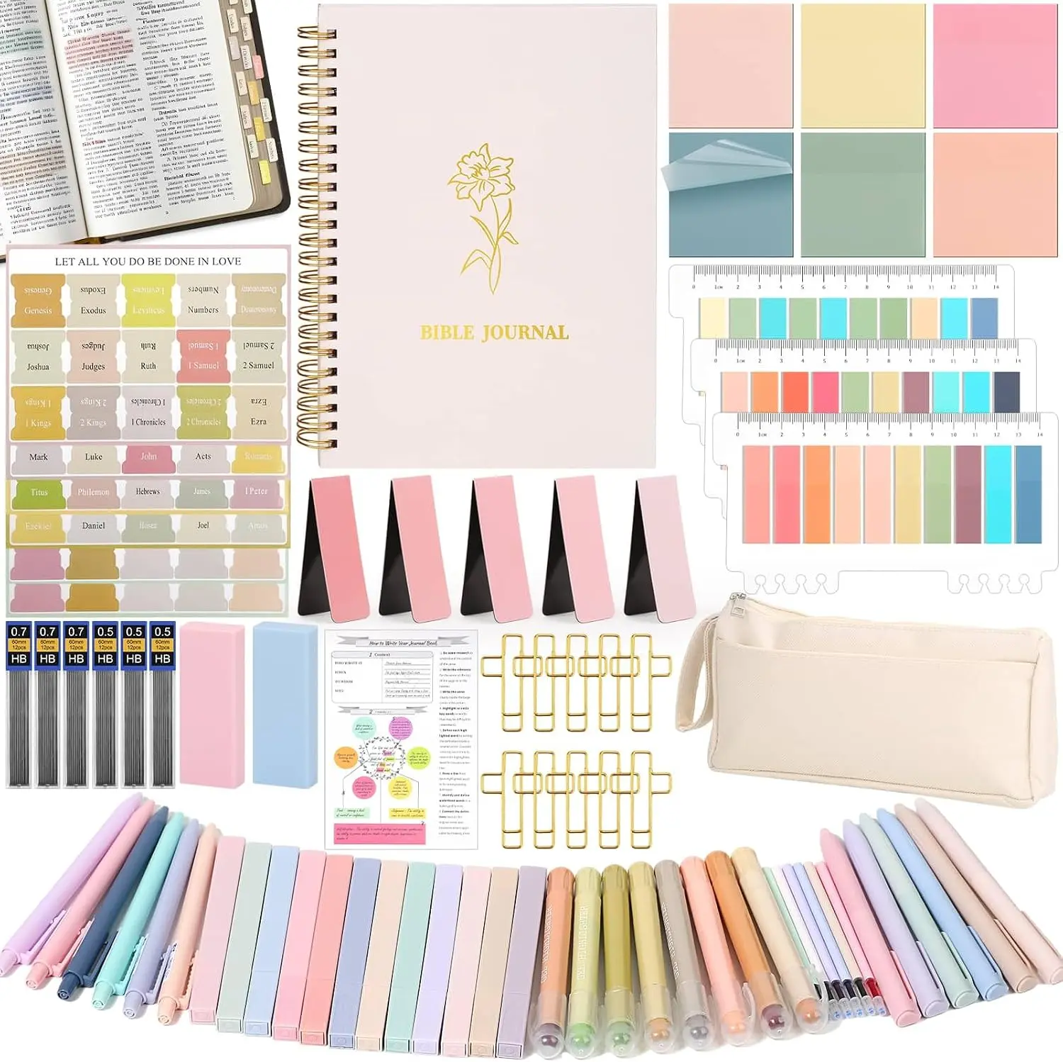Halloween Fall Gift  79 Pack Bible Study Supplies Journaling Kit for Women, Prayer Journal Note Taking Annotation Kit, Bible Tabs and Highlighters Set with Pencil Case and More Bible Study Tools
