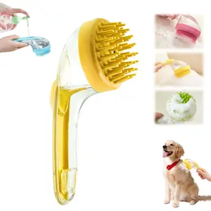 Pet Bath Brush, 2025 New 2 in 1 Dog Bath Brush with Built-in Shampoo Dispenser, Pet Wash Brush for Bathing Dog Grooming Massage Brush for Long Short Haired Dogs Cats Shower (Blue, Fine Teeth)