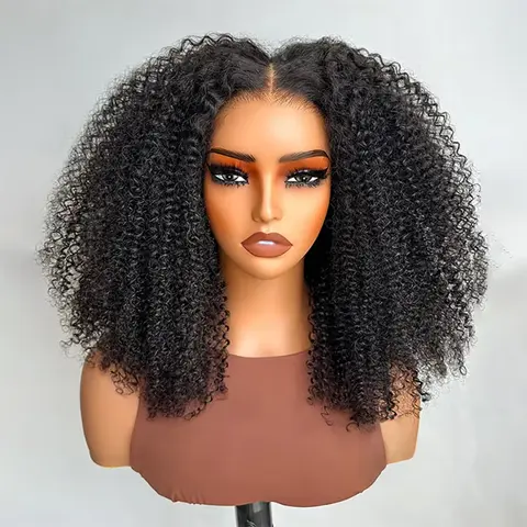 250 Density 13x6 HD 10A Glueless Wigs Kinky Culry Human Hair Wigs Ready To Wear Bleached Knots 7x5 Pre Cut HD Transparent Glueless Lace Wigs Kinky Curly Wig Human Hair