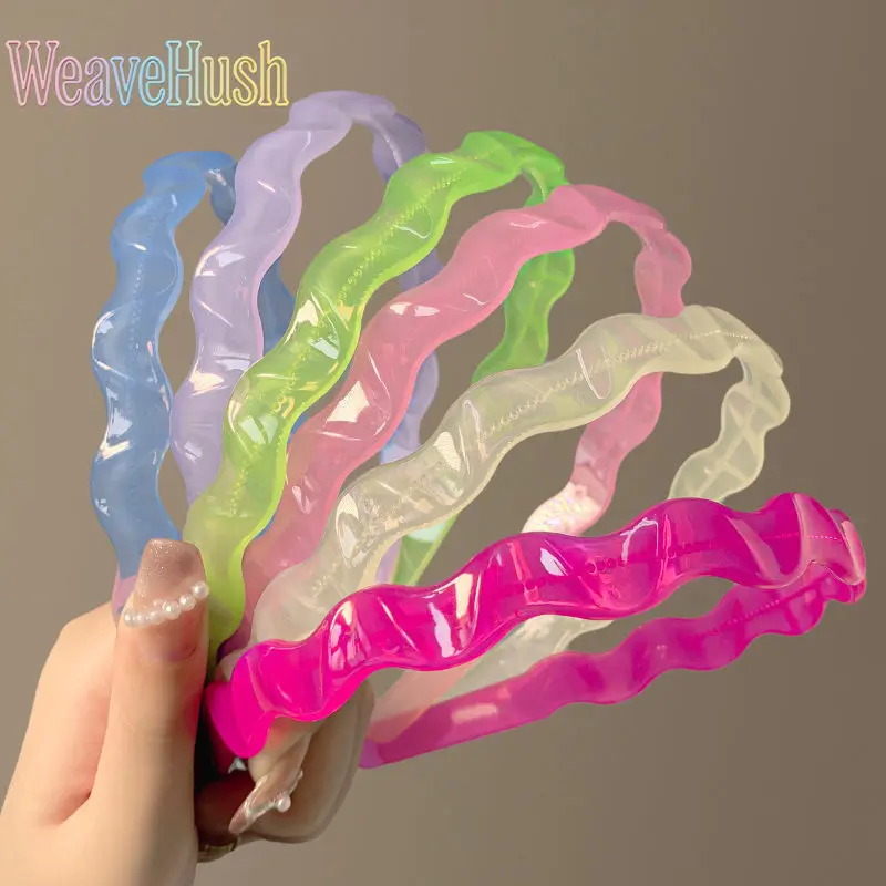 Girls' 6pcs Recycled Plastic Candy Color Non-Slip Wave Headbands - Casual Daily Wear Hair Accessories for Face Washing, Outdoor Leisure (Sports & Outdoor, Indoor Recreation Use), Wave Shape