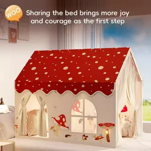 Giant Red Fun Mushroom Castle Tent | Kids' Magical Fairy Tale Outdoor Playhouse | Windows/Curtains/Door Curtain/Storage Bag | Sturdy Iron Frame, Foldable | Holiday Gift & Party Decor (Thanksgiving/Halloween/Christmas/Birthday) | No Accessories/Lights
