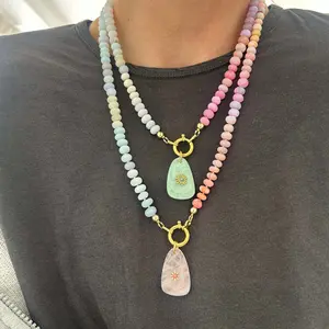 Natural Stone Pendant Colored Beaded Necklace Summer Beach Dopamine Necklace