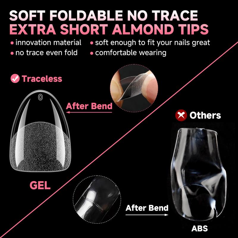 Extra Short Almond Nail Tips 12 Sizes 120Pcs Clear