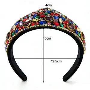 Women's  Baroque Vintage Full Diamond Wide Edge Headband, High Cranium Top Rhinestone Hairpin — Crown-Shaped, Crystal Statement, Formal, Jeweled Statement, Rhinestone Embellished Fashion Accessory, Crown-Shaped Headbands, Crystal Statement Headbands  hair