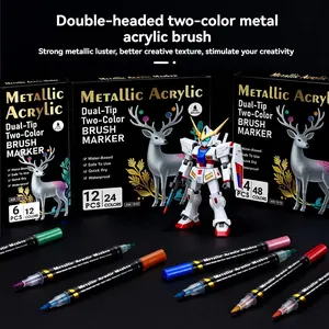 Metallic Acrylic Dual Tip Markers, 48 Colors, Signature Pens for Ceramic Glass Plastic, School Office Supplies, Easter Gift