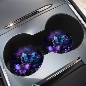 Floral Pattern Car Coaster, Waterproof Car Round Cup Mat, Universal Car Cup Pad, Car Interior Decoration Accessories, Cute Car Decor, Car Interior Accessory