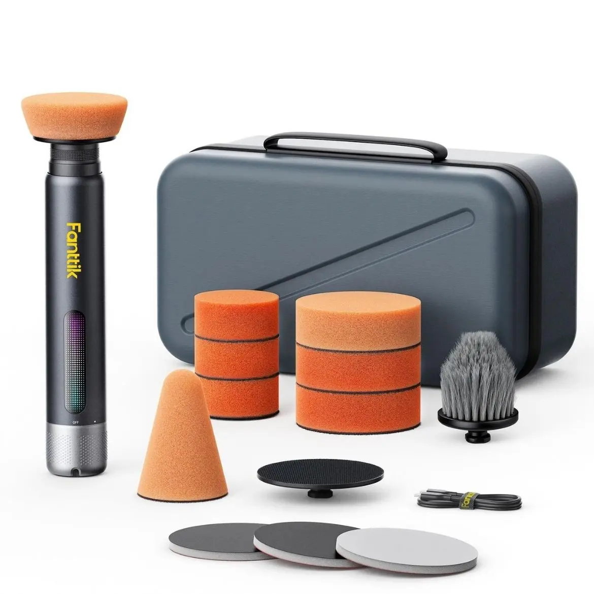 Fanttik P10 Pro Mini Cordless Rotary Car Buffer Polisher Waxer Kit - 4000mAh Batteries, 2/3 in, 3-Speed 300-950 RPM Brushless Motor, Car Accessories for Polishing, Father's Day Gifts w/Charging Cable