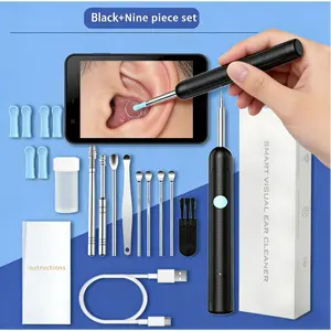 Earwax Removal Tool Set with Camera - Ear Wax Removal, Ear Cleaning kit with 1296P Camera, Ear Camera, Earwax Remover Tool for iPhone, iPad & Android, Ear Cleaner Earwax Removal Kit Black removal tool set Rechargeable Waterproof Ear Wax Remover usb type-c