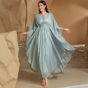 Women's Kaftan Dress,hand-beaded detail ,Resort Photo Dress,Suitable for tourism photography,Women's Solid Color Maxi Abaya,Women's Notched Neck Longsleeves Dress