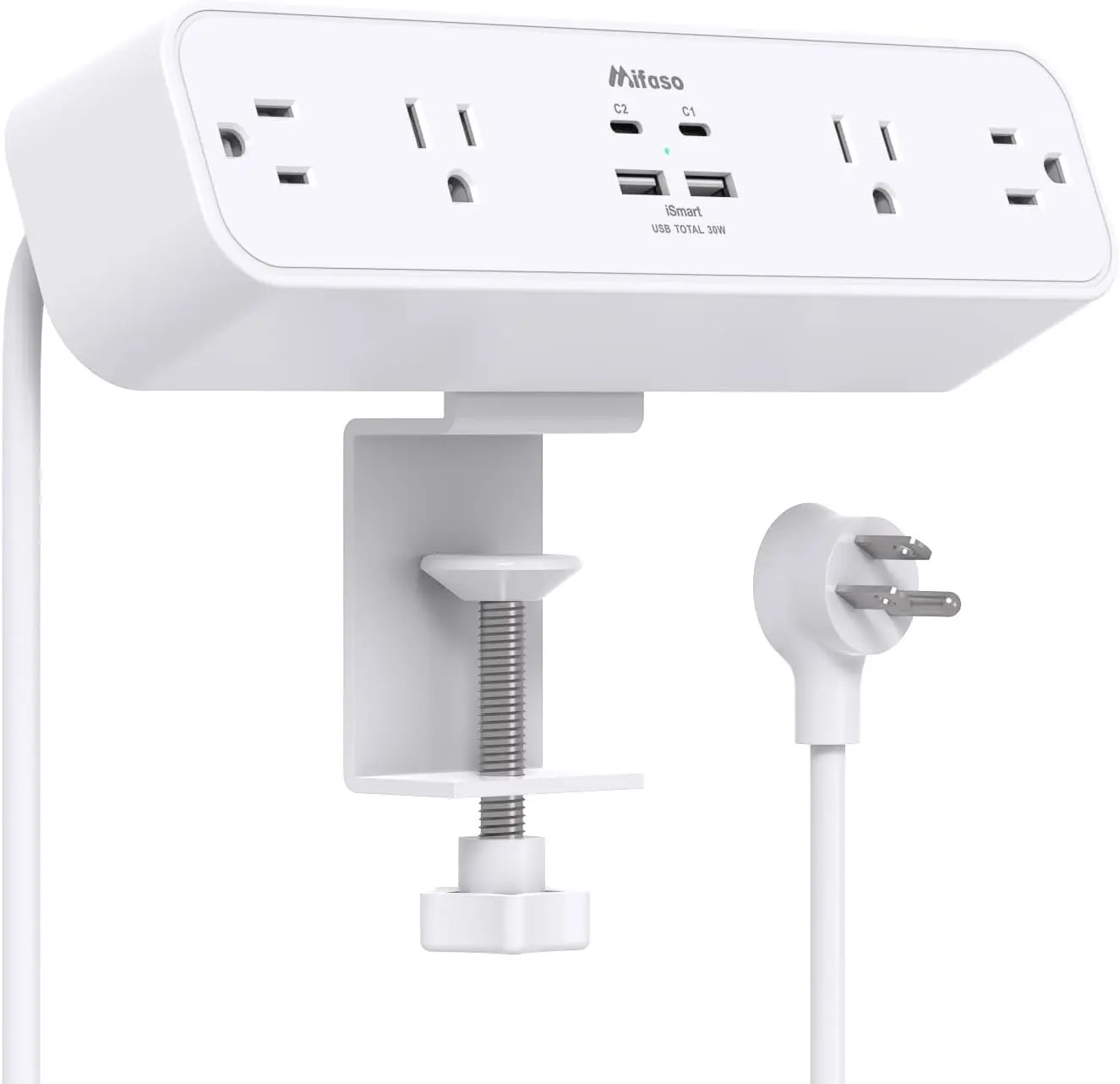 PD30W Dk Clamp Power Strip, Sur Protector, Fast Charging Station| 4 Outlets, 4 USB (2 USB C), 5FT Extension Cord, Dk Organizer Gaming Accsori Office sentials, Fits 1.96" Tabletop Ed