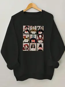 Women's Figure Print Drop Shoulder Sweatshirt, Sweatshirts for Women, Casual Long Sleeve Round Neck Pullover for Daily Wear, Ladies Fall Clothes, Black Girl Outfits, Casual Comfy Pullover