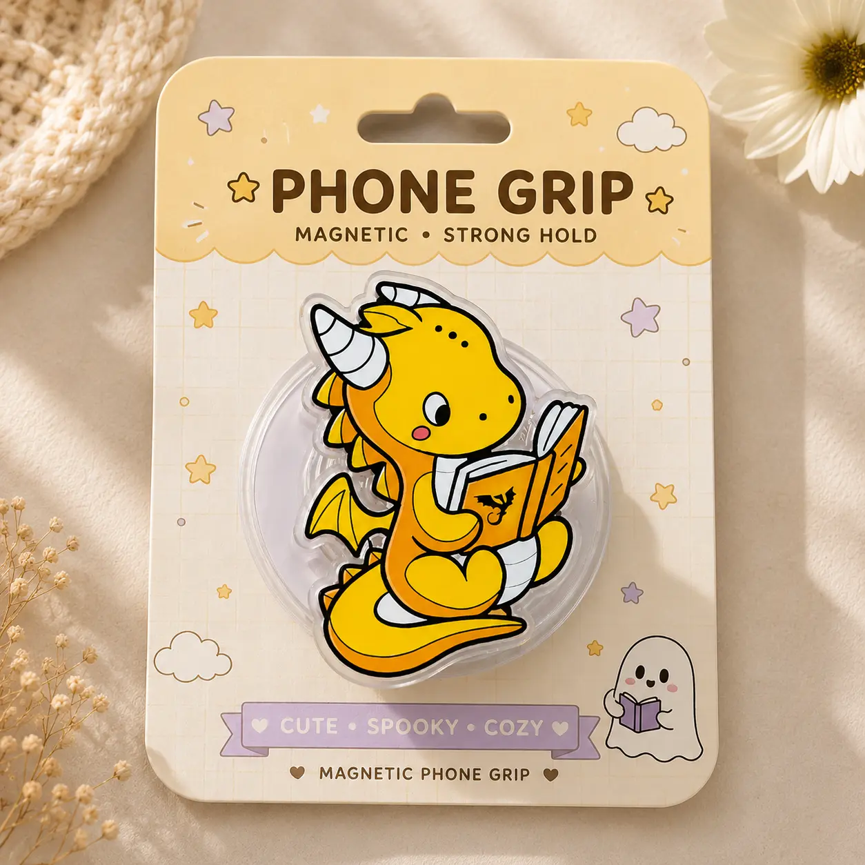 Dragon Reading Magnetic Phone Grip Stand, Fantasy Book Lover MagSafe Phone Holder, Bookish Kindle Grip, Cozy Reader Gift
