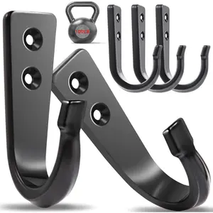 5 Large Size Heavy Duty Wall Hooks, Coat Hooks for  Pans, Backpacks, Coats, Garage Items (Black)
