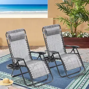 Set of 2 Zero Gravity Lounge Chair, Outdoor Folding Reclining Patio Chairs with Cup Holder and Detachable Headrest, Lounge Chairs for Beach, Camping, Lawn, and Garden, Available in Multiple Colors