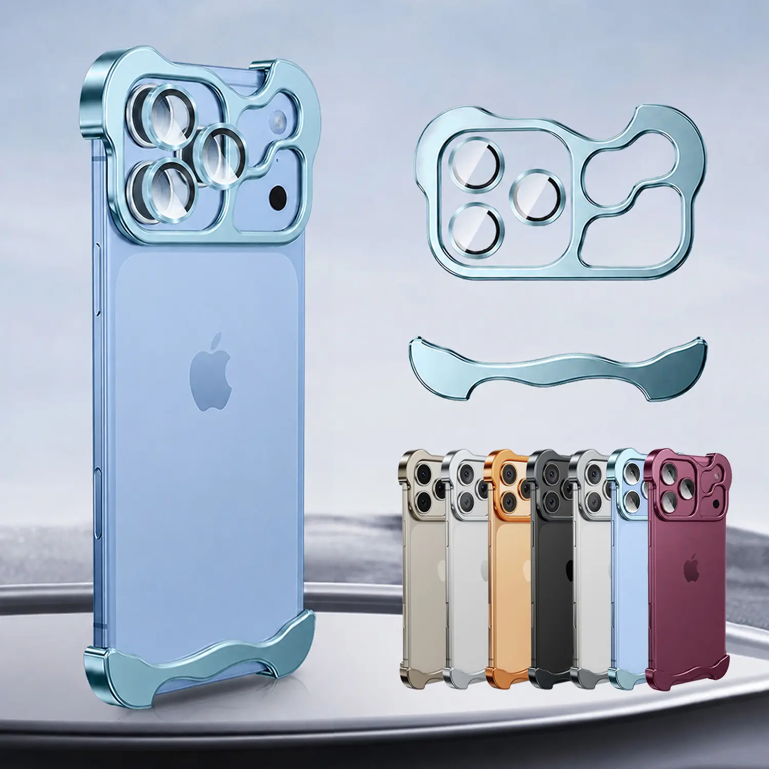 Aluminum Phone Case for iPhone 18 17 Pro Max 16 15 14 13, Frameless Minimalist Shell Cover with Camera Lens Protection