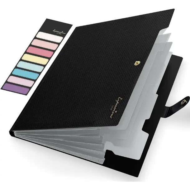 [Limited Time Deal] Expanding File Folder, Letter Size Accordion Organizer, 5 Pocket Folders, Labels, Black