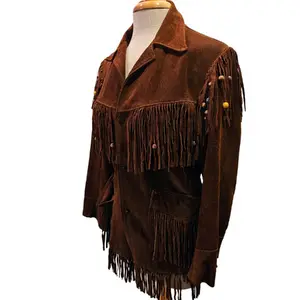 Vintage Tassel Grannycore Leather Coat Fringe Jacket Collar Womenswear Comfortable Tops Elegance Sleeve Ripped Fits