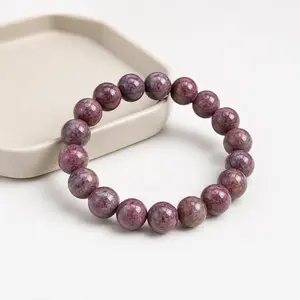 Women's 10–12 mm Natural Purple-Red Crystal Beaded Bracelet, 17–19 cm, 40 g, Auspicious Good Luck Energy Bracelet for Anniversary Gifting