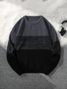 Men's Colorblock Knit Pullover Sweater, Knitwear, High-Quality Fabric, Comfortable and Warm, Casual Fashionable Winter Clothing for Men